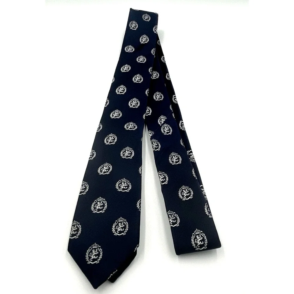 Zara Man 100% Silk Skinny Men's‎ Neck Tie Navy Crested 2 Width x 60 Length